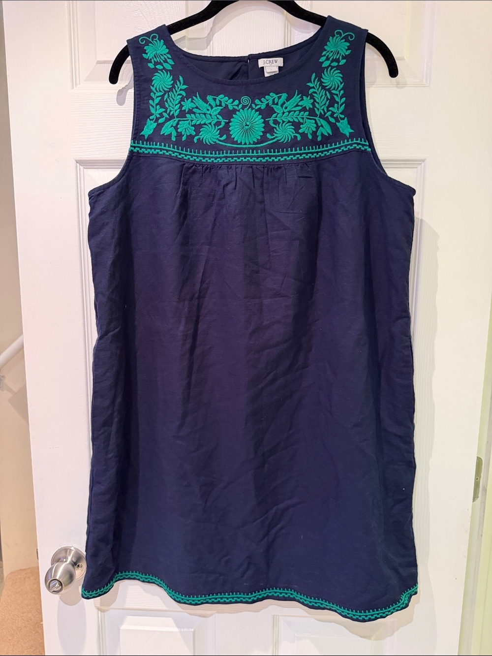 J. Crew Navy Shift Dress with Teal Floral Embroidery